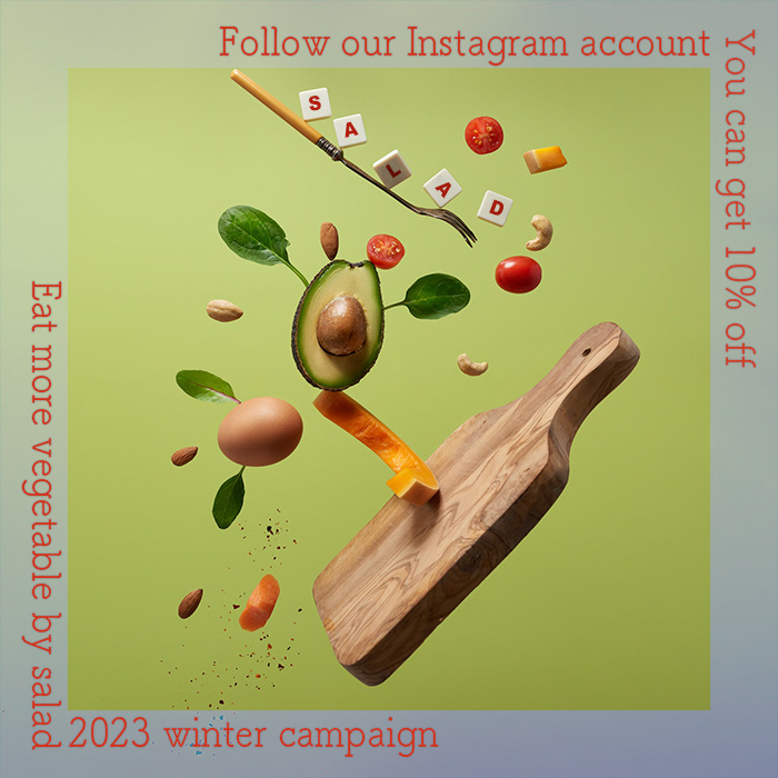 Instagramフォローで10%offの文字と野菜の写真の画像