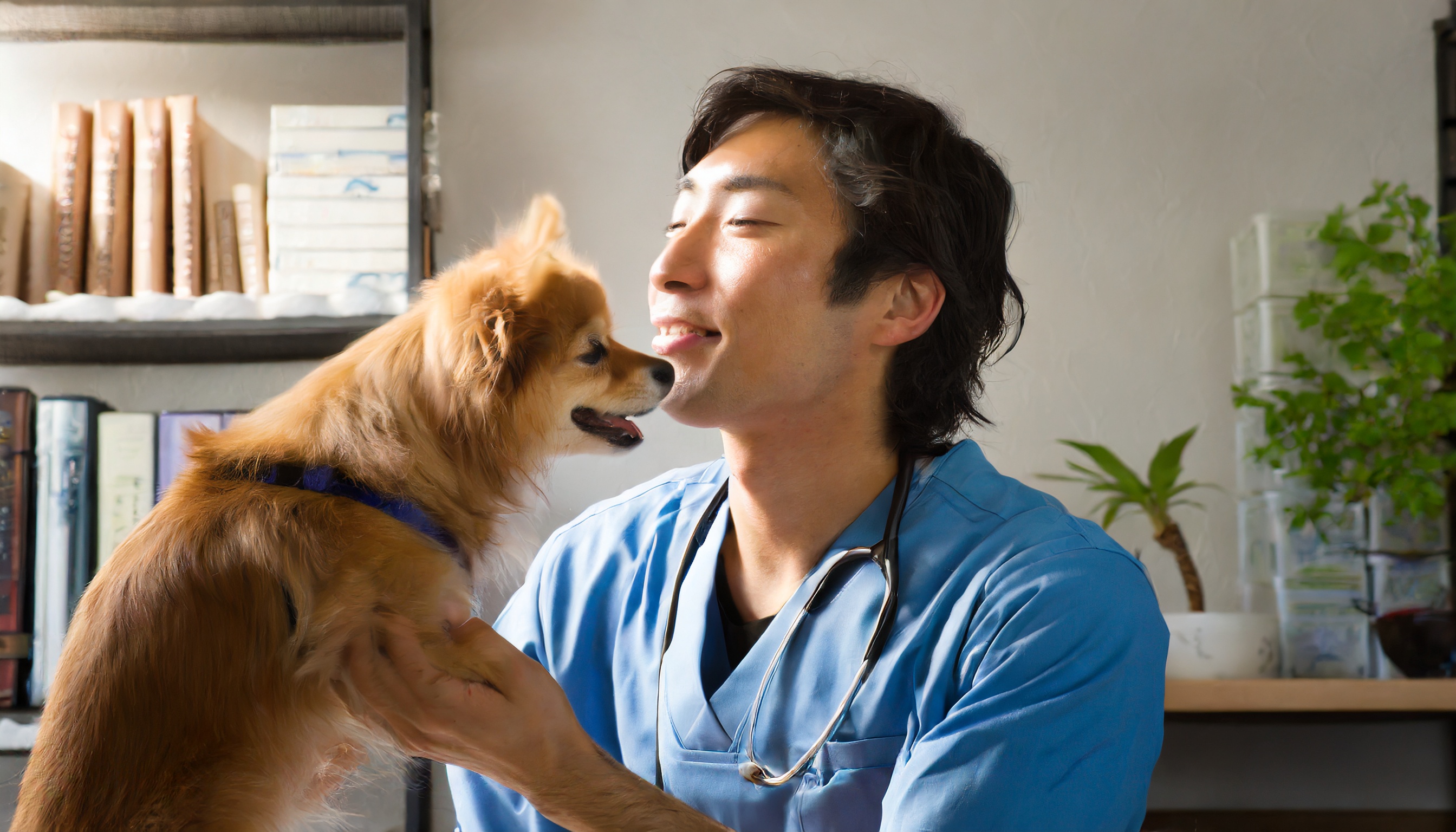 男性獣医師と犬