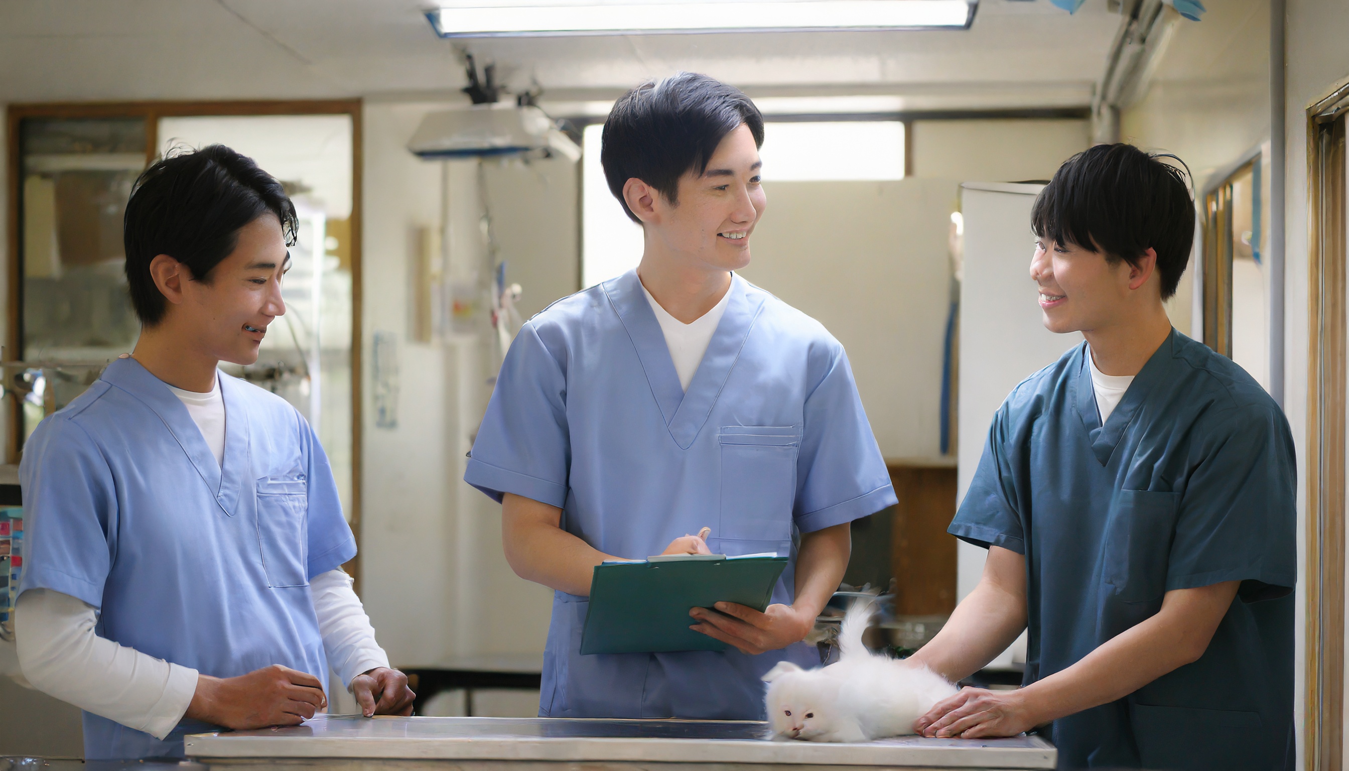 男性獣医師と犬