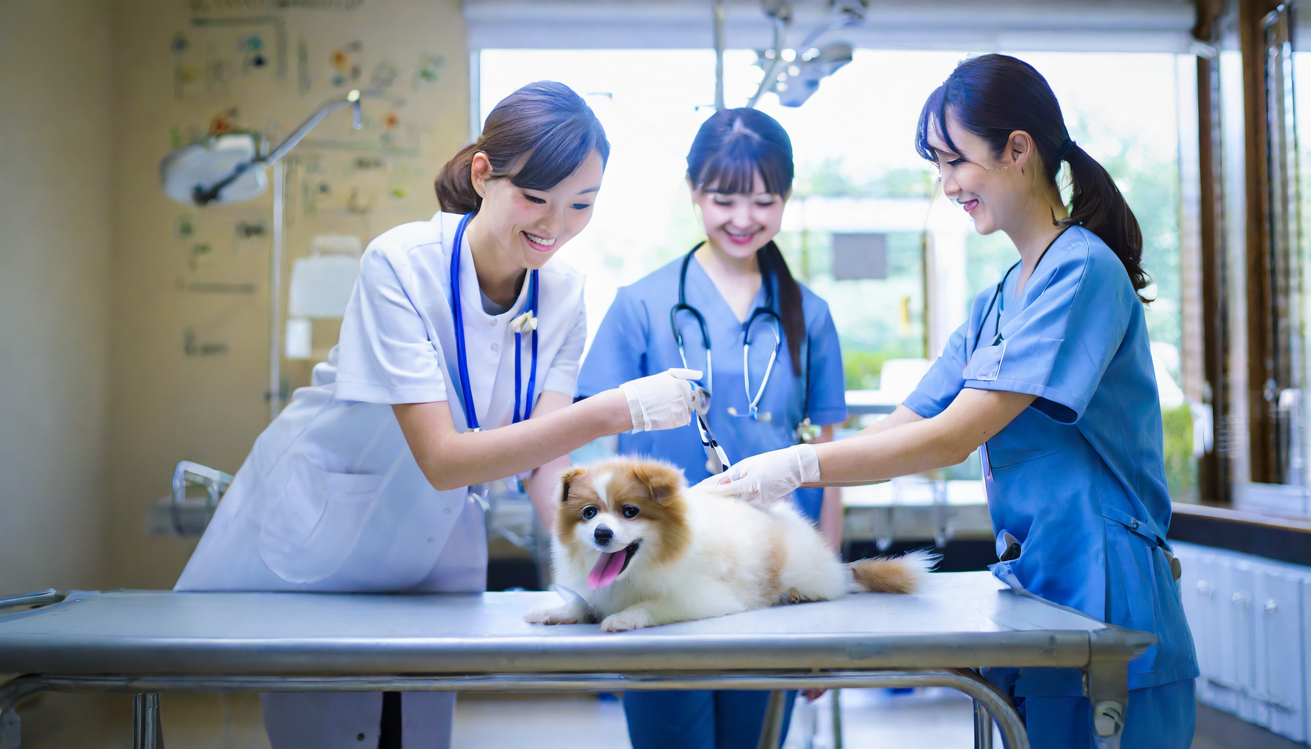 女性獣医師と犬