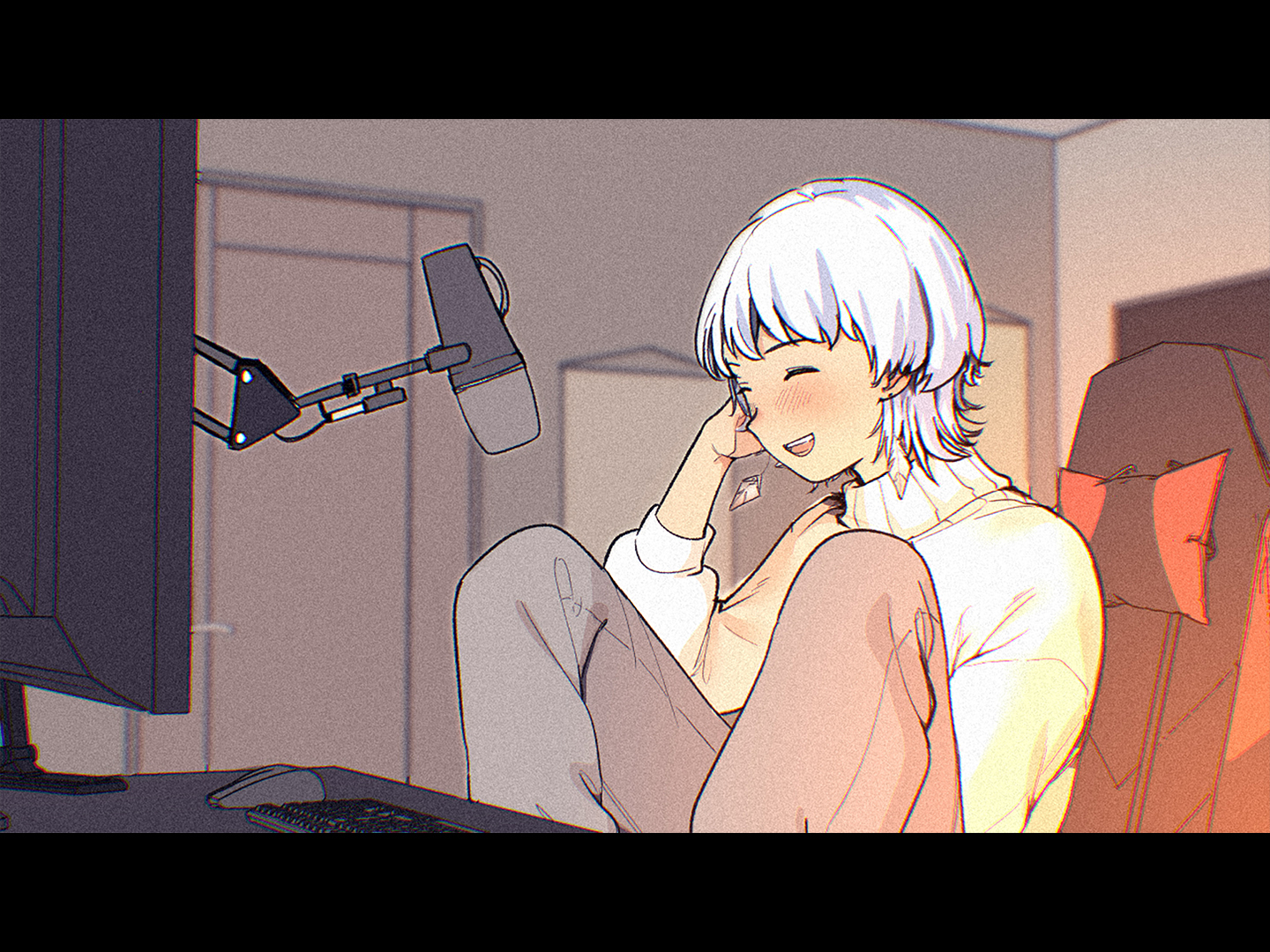 お気に入りのデスクで雑談を楽しんでいる