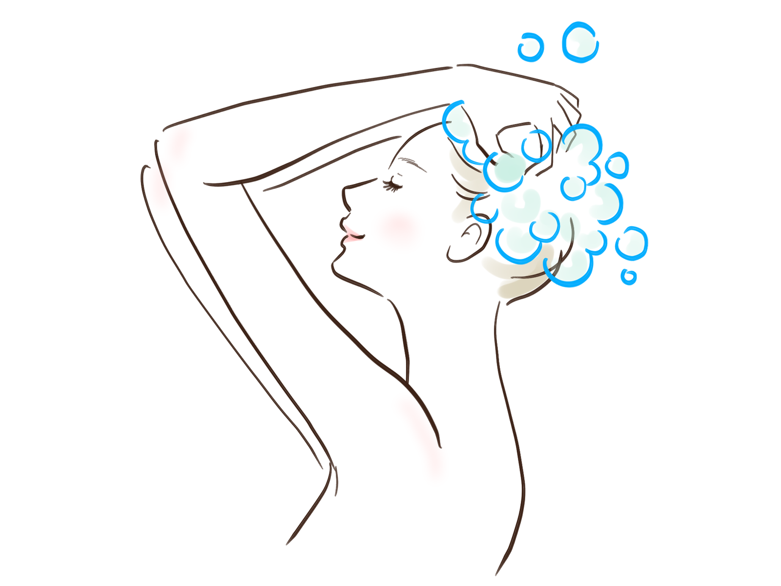 シャンプーをする女性のイラスト