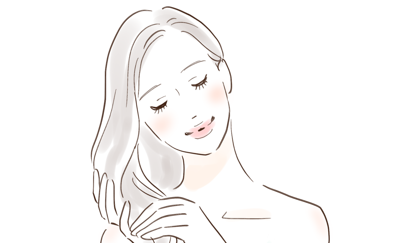 髪をなでる女性のイラスト